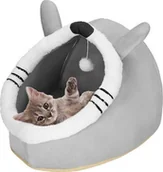 Legowiska dla kotów - Springos Legowisko dla kota z zabawką i poduszką, 42x44x35 cm posłanie szare UNIWERSALNY - miniaturka - grafika 1