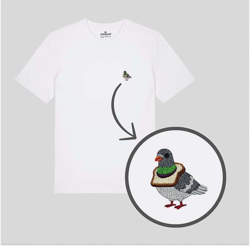 Haftowany T-shirt - GOŁĄB Z CHLEBEM - biały L
