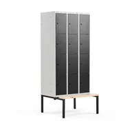 Szafki biurowe - Szafa schowkowa CLASSIC, 4 schowki w pionie, z ławeczką, 3 moduły, 2120x900x550 mm, czarny - miniaturka - grafika 1