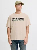 Koszulki męskie - Jack & Jones Koszulka "Yuki" w kolorze beżowym - miniaturka - grafika 1