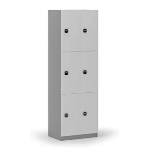 Drewniana szafka skrytkowa, 6 schowków, zamek RFID, szary/biały - Szafki biurowe - miniaturka - grafika 1