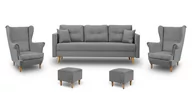 Komplety wypoczynkowe - Zestaw Wypoczynkowy Skandynawski Sofa + 2 Fotele z Podnóżkami - miniaturka - grafika 1