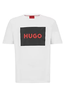 Koszulki męskie - HUGO Męski T-shirt Dulive222 z bawełnianego dżerseju z okrągłym dekoltem i logo bokserskie, Open White127, S - grafika 1