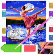 Zabawki kreatywne - Haft diamentowy JEZIORO ŁABĘDZIE BALETNICA 30x40 OBRAZ duży zabawki kreatywne plastyczne - miniaturka - grafika 1