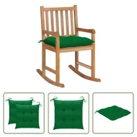 Fotele i krzesła ogrodowe - The Living Store Fotel bujany z zieloną poduszką - lite drewno tekowe - Fotel Bujany - miniaturka - grafika 1