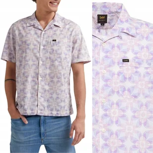 Lee RESORT SHIRT Foggy Gray LUŹNA BAWEŁNIANA KOSZULA KRÓTKI RĘKAW RELAX L - Koszule męskie - miniaturka - grafika 1