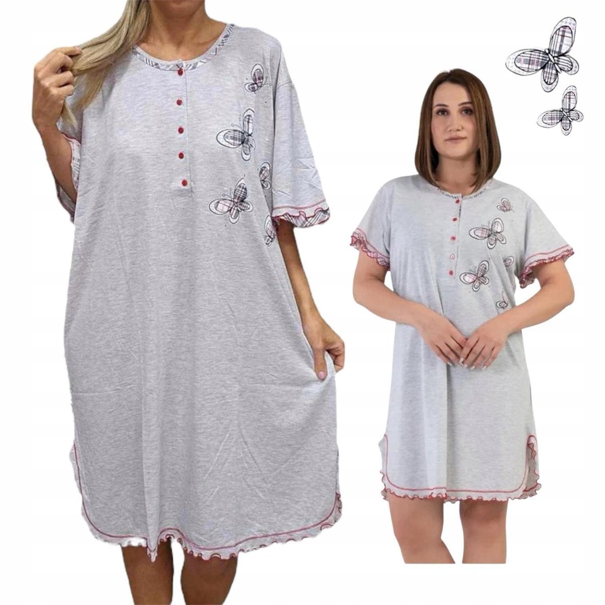 KOSZULA NOCNA VIENETTA 42 44 XL motyl rozpinana piżama bawełna szara