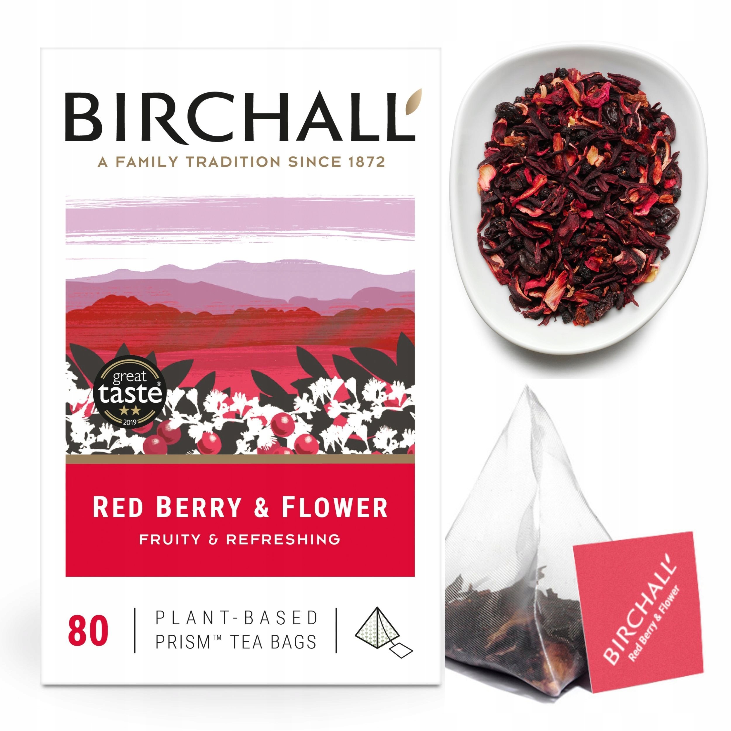 Angielska Herbata owocowa hibiskus Birchall Red Berry 80szt 320g piramidki