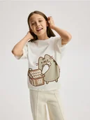 Koszulki dla dziewczynek - Reserved - T-shirt ze świątecznym nadrukiem Pusheen - złamana biel - miniaturka - grafika 1