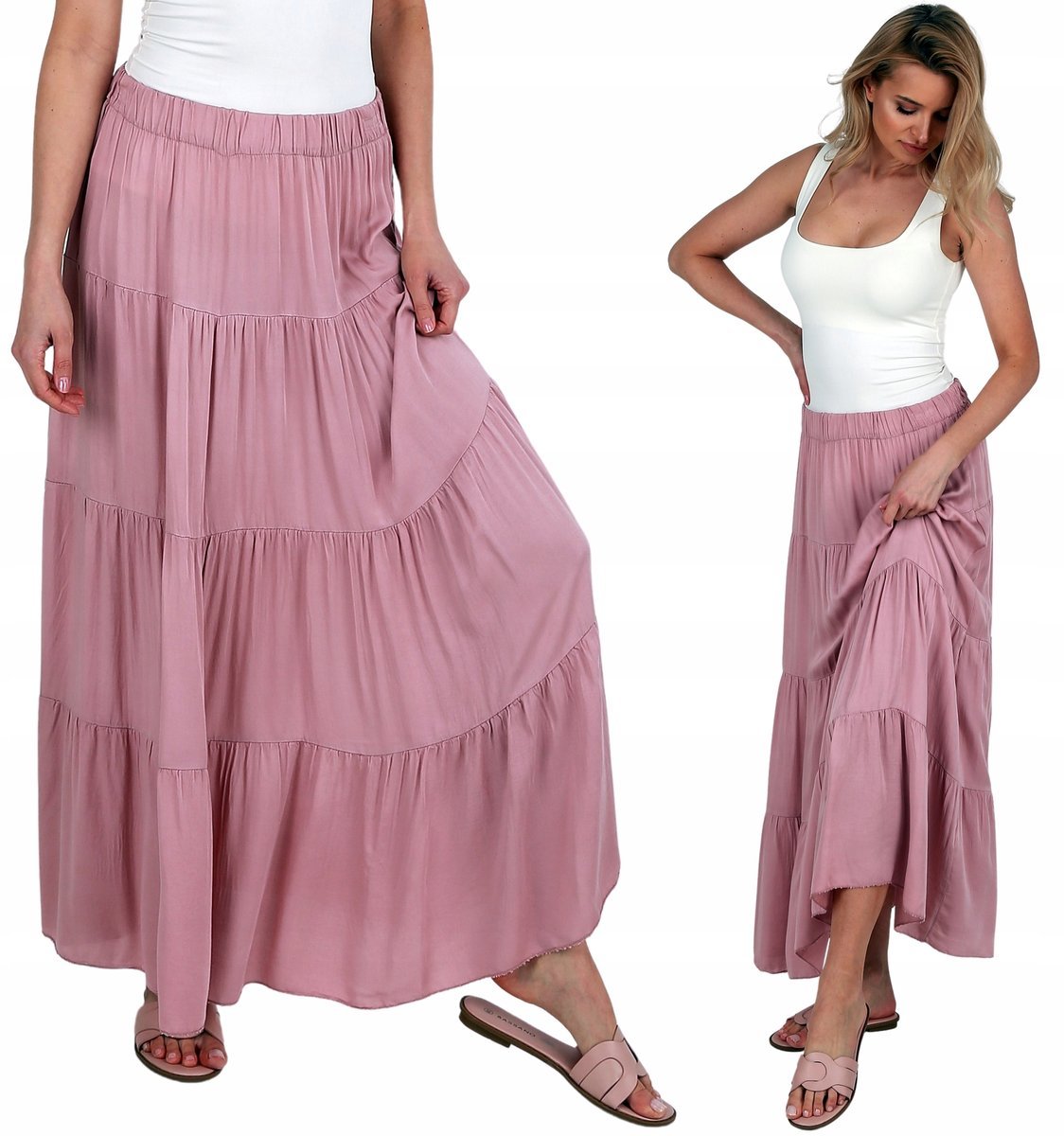 Pudrowy róż Długa Spódnica maxi