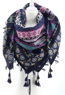 Apaszki i szaliki damskie - DAMSKA WIELOKOLOROWA CHUSTA APASZKA Z FRĘDZLAMI ETNO - miniaturka - grafika 1