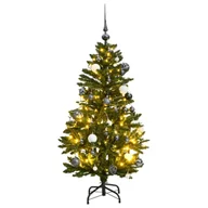 Choinki - vidaXL Sztuczna choinka na zawiasach, 150 lampek LED i bombki, 150 cm - miniaturka - grafika 1