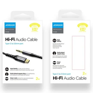 Joyroom kabel audio stereo AUX 3,5 mm mini jack - USB Typ C do telefonu tabletu 2 m czarny (SY-A03) - Kable USB - miniaturka - grafika 5