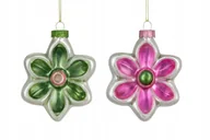 Bombki - Bombka choinkowa szklana kształtka kwiatek różowa zielona duża 10,6cm 1szt - miniaturka - grafika 1