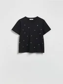 Koszulki i topy damskie - Reserved - T-shirt z aplikacjami - czarny - miniaturka - grafika 1