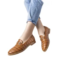 Mokasyny damskie - Camelowe mokasyny w motywie skóry krokodyla Vinceza brązowe - miniaturka - grafika 1