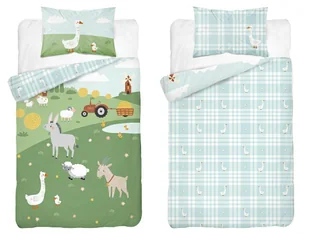 Pościel bambusowa dziecięca 100x135 farma i błękitna kratka Baby Bamboo - Pościel dla dzieci Pościel bambusowa dziecięca 100x135 farma i błękitna kratka Baby Bamboo - Pościel dla dzieci - miniaturka - grafika 1