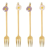 Widelce - Komplet 4 widelczyków do ciasta z zawieszką kwiatek złoty - miniaturka - grafika 1