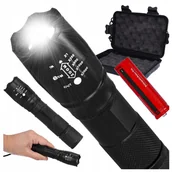 Latarki - LATARKA AKUMULATOROWA WOJSKOWA taktyczna ZOOM LED mocna 1000lm + etui - miniaturka - grafika 1