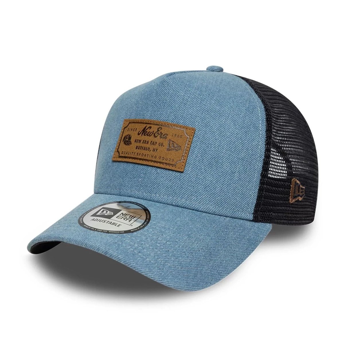 Czapka z daszkiem NEW ERA Leather Patch Denim Navy 9FORTY Trucker
