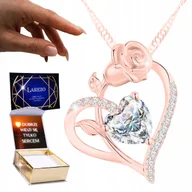 Naszyjniki - Naszyjnik Pozłacany 18K Lśniące Serce Kryształ z Różą Cyrkonie Kwiat NADRUK - miniaturka - grafika 1