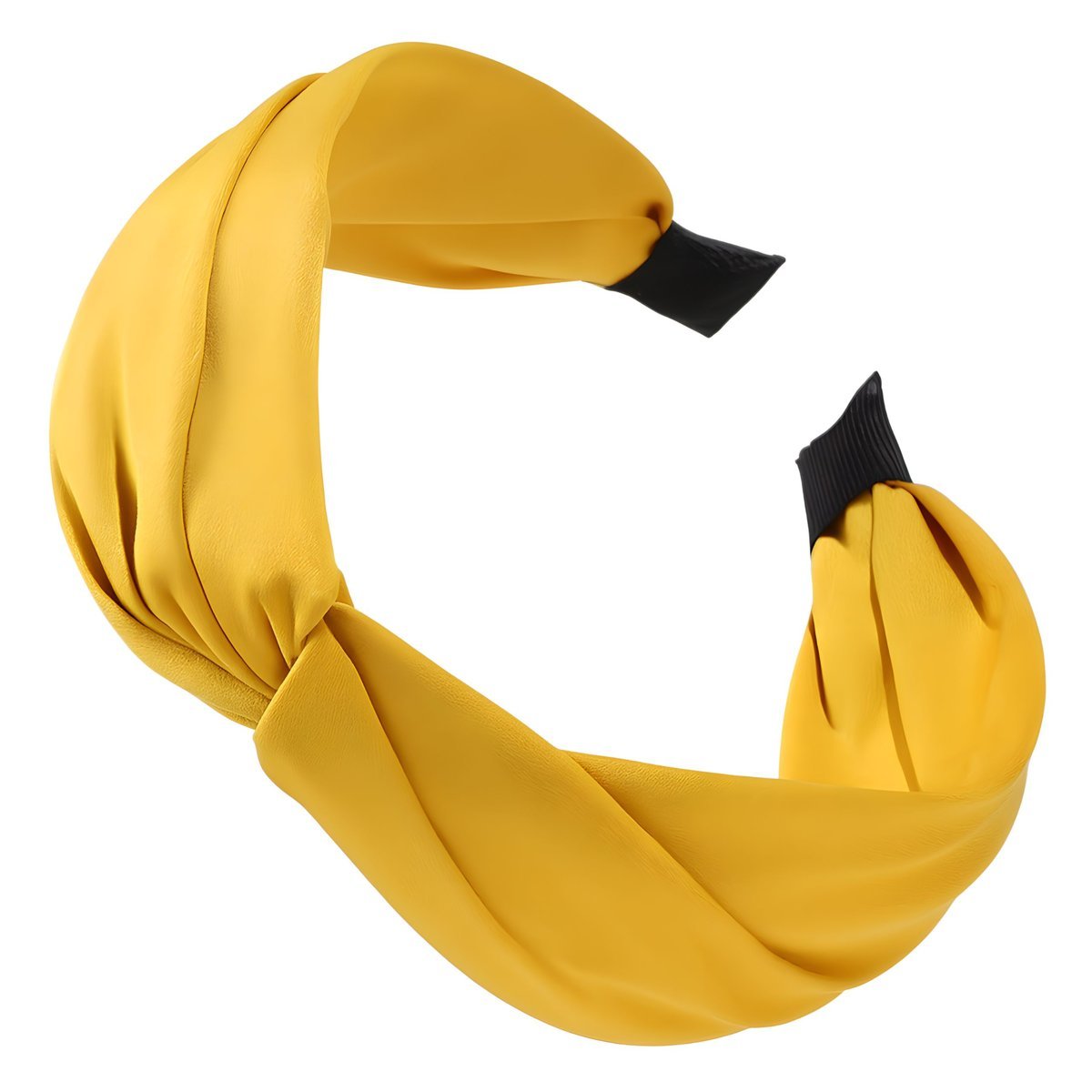 Opaska do Włosów Żółta Szeroka Satynowa z Ozdobnym Supłem z Połyskiem