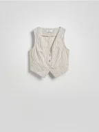 Kamizelki damskie - Reserved - Jeansowa kamizelka w paski - biały - miniaturka - grafika 1