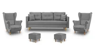 Komplety wypoczynkowe - Zestaw Wypoczynkowy Skandynawski Sofa + 2 Fotele z Podnóżkami - miniaturka - grafika 1