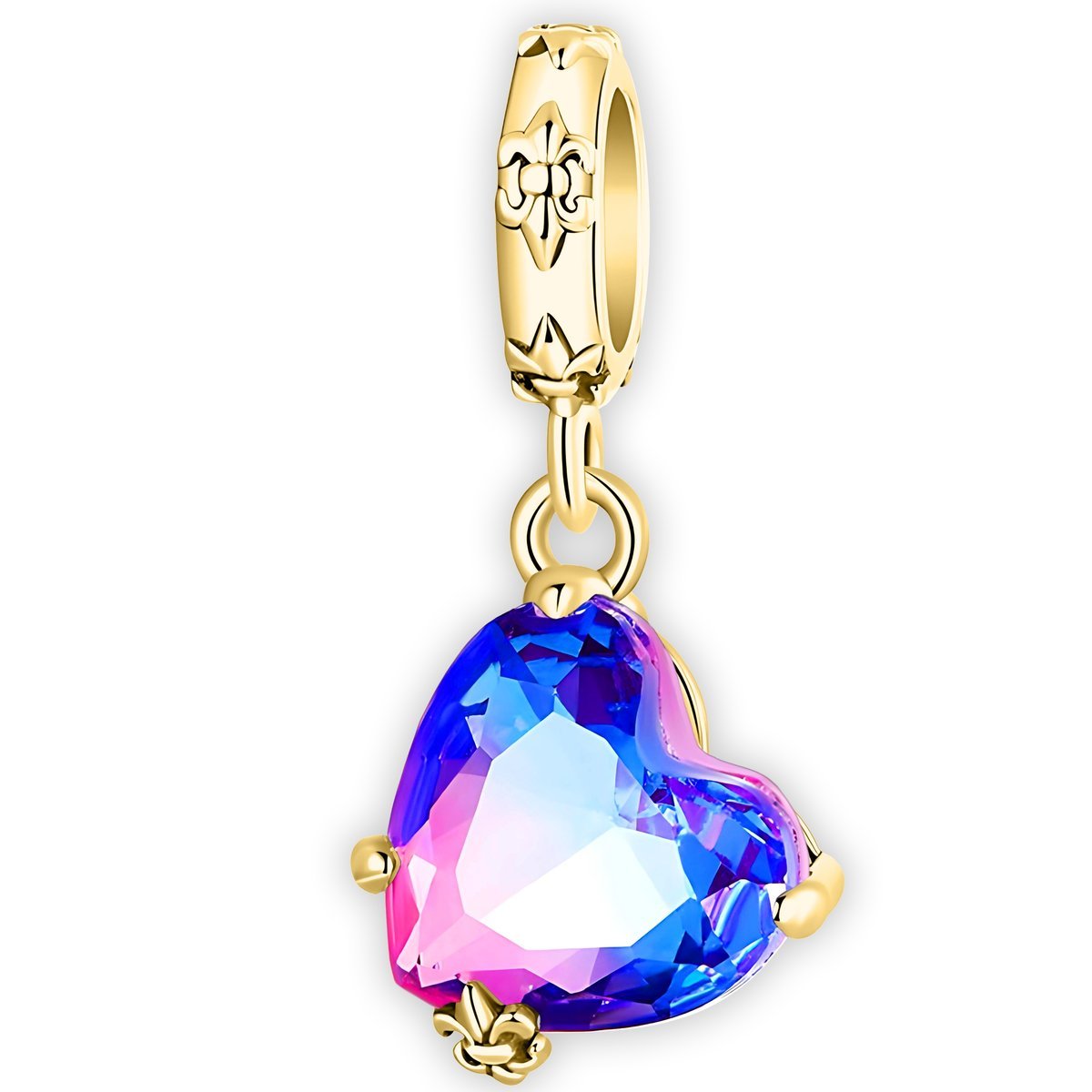 Złota Zawieszka CHARMS Kolorowe Kryształowe Lśniące Serce Miłość SREBRO 925