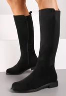 Kozaki damskie - Czarne Kozaki na Płaskiej Podeszwie w Stylu Oficerek z Gumką Ansista - miniaturka - grafika 1