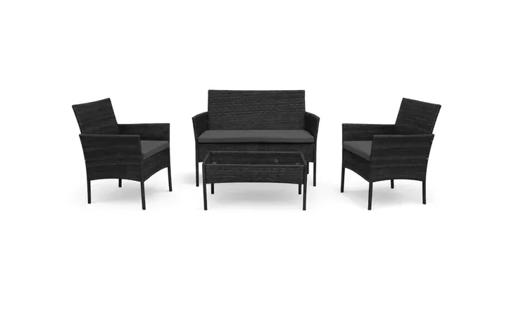 4-osobowy zestaw mebli ogrodowych technorattan czarny sofa fotele stolik