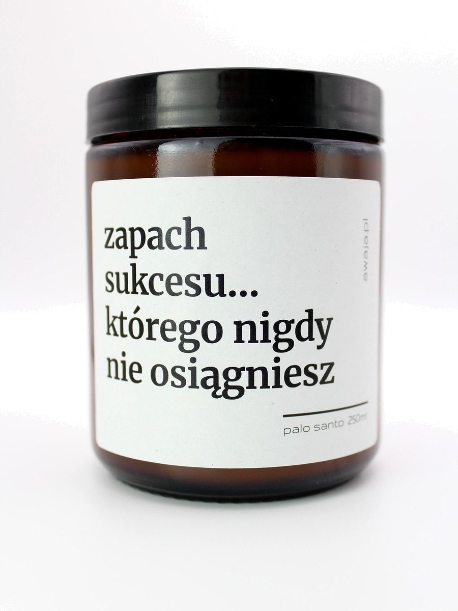 Świeca z napisem – zapach sukcesu, ironiczny prezent, zapachowa, sojowa