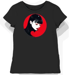 Koszulka damska czarna z motywem czerwonego serca JPop M - Koszulki i topy damskie - miniaturka - grafika 1