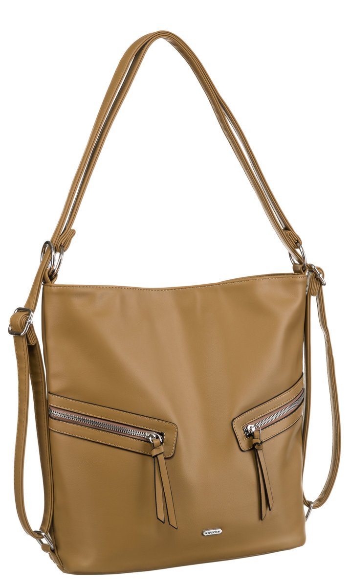 Duża torebka damska shopper bag worek na ramię beżowa ROVICKY skóra eko