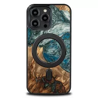 Etui i futerały do telefonów - etui z drewna i żywicy na iPhone 15 Pro Max MagSafe Bewood Unique Planeta Ziemia - niebiesko-zielone - miniaturka - grafika 1