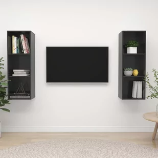 vidaXL Wiszące szafki TV, 2 szt., wysoki połysk, szare, płyta wiórowa - Szafki RTV - miniaturka - grafika 1