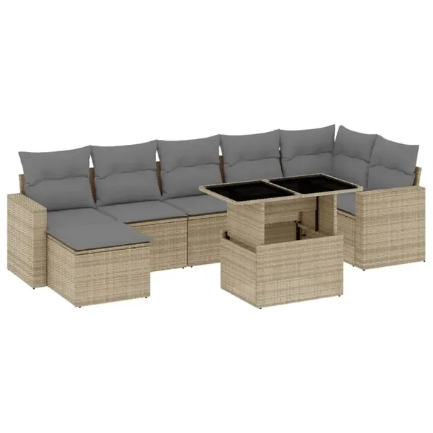 Zestaw mebli ogrodowych modułowych beżowy z poduszkami, rattan PE, 62 x 6