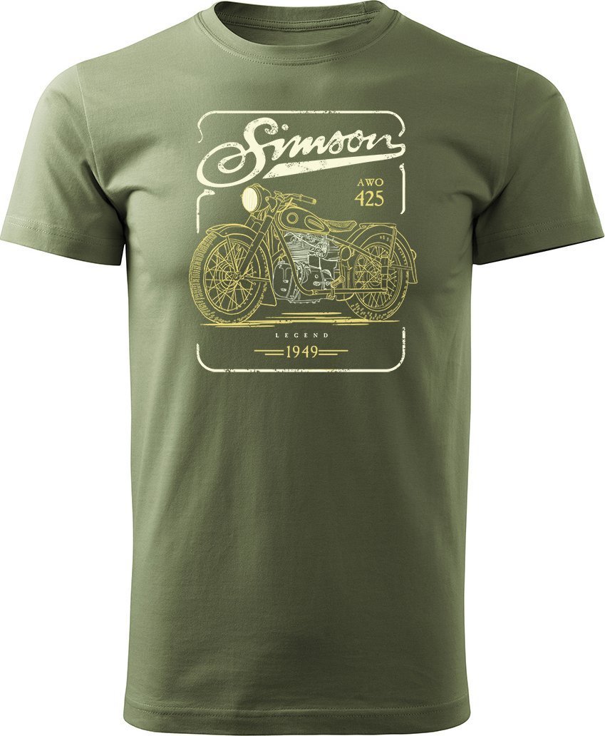 Koszulka motocyklowa z motocyklem Simson AWO 425 Legend męska khaki REGULAR XL