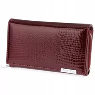 Portfele - ﻿Damski SKÓRZANY PORTFEL duży lakier suwak croco - miniaturka - grafika 1