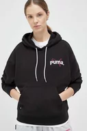 Bluzy damskie - Puma bluza damska kolor czarny z kapturem z nadrukiem - miniaturka - grafika 1