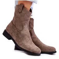 Botki damskie - S.Barski Damskie Zamszowe Botki Na Płaskim Obcasie Ciemnoszary Fiorenz beżowy - miniaturka - grafika 1