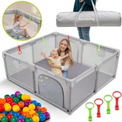 Łóżeczka i kojce - KOJEC DZIECIĘCY 150x180 cm PLAC ZABAW SUCHY BASEN + UCHWYTY I 50 PIŁEK - miniaturka - grafika 1