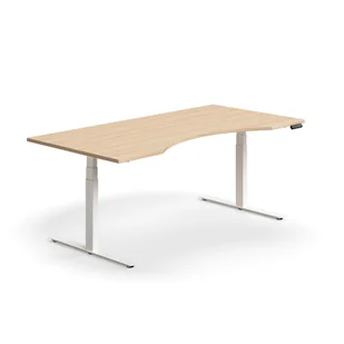 Biurko z regulacją wysokości QBUS, z wcięciem, 2000x1000 mm, biała rama, dąb - Biurka Biurko z regulacją wysokości QBUS, z wcięciem, 2000x1000 mm, biała rama, dąb - Biurka - miniaturka - grafika 1