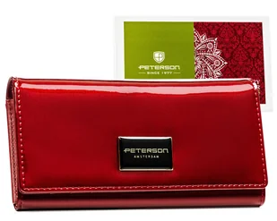 PETERSON Duży czerwony portfel damski skórzany ochrona kart RFID lakierowany - Portfele - miniaturka - grafika 1