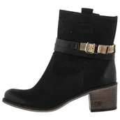 Botki damskie - Carinii B5099-360 a��urowe botki czarne damskie klocek r.38 - miniaturka - grafika 1