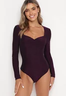 Body - Fioletowe Body z Metaliczną Nitką i Głębokim Dekoltem Pastor - miniaturka - grafika 1