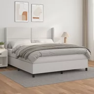 Łóżka - Łóżko kontynentalne z materacem, białe, ekoskóra 180x200 cm Lumarko - miniaturka - grafika 1