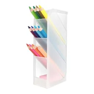 Długopisy - D.RECT Organizer na biurko, regał na długopisy do biura, szkoły, do użytku domowego, przezroczysty, biały, 4 półki, 4-częściowy uchwyt na długopisy - miniaturka - grafika 1