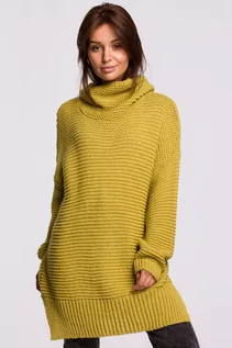 Swetry damskie - Sweter oversize z golfem - limonkowy - grafika 1