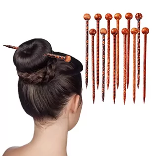 Czółenka - 12 szt. drewniane ręcznie wykonane szpilki do włosów vintage nadruk nakrycie głowy pałeczka do włosów rzeźbione patyczki do włosów DIY akcesoria dla kobiet dziewcząt - grafika 1